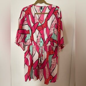 SHEIN Pink and Red Abstract Jumpsuit
